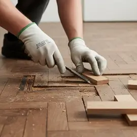 замена испорченных плашек паркета